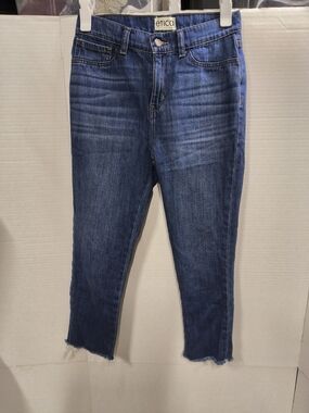 Preloved Size 3 Etica Dark Blue Skinny Jeans with Frayed Hem